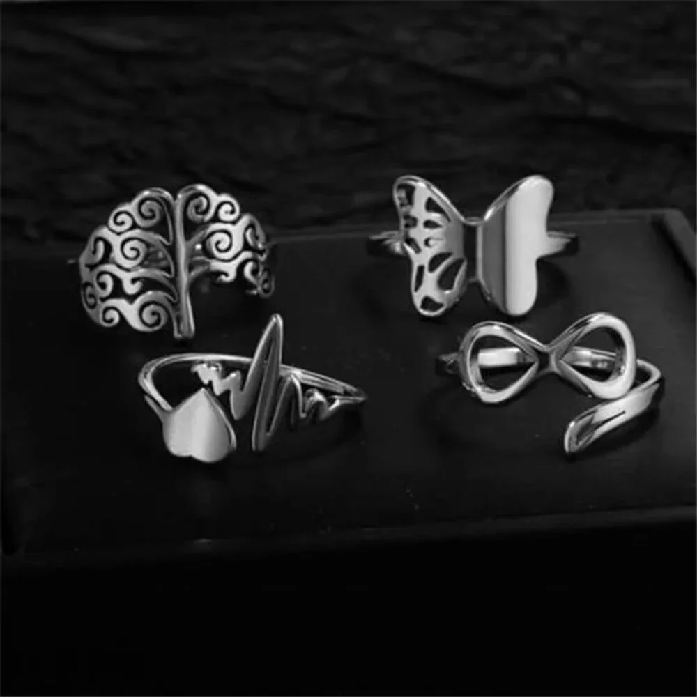 Silver Rings Set 8 Pack Stainless Steel for Women Silver Aesthetic Jewelry